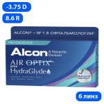 Линзы контактные, Air Optix (Эйр оптикс) 6 шт плюс гидра глайд bc 8.6 мм (-3.75)